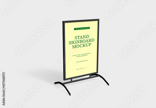 Realistic Street Metal Stand Signboard Mockup
