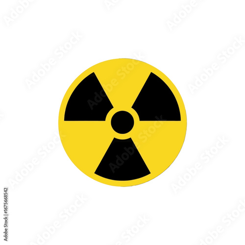A bright yellow radiation symbol stands out against a black background.
