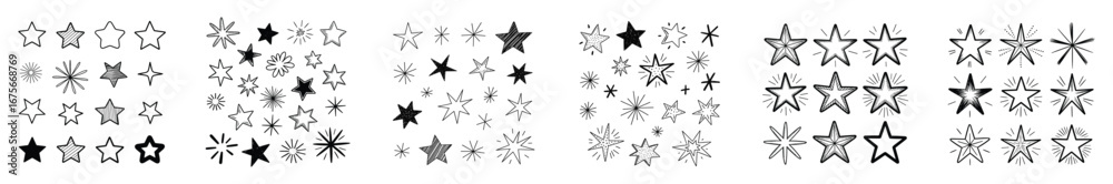 Fototapeta premium Collection of Hand Drawn Star Illustrations and Icons stars doodle