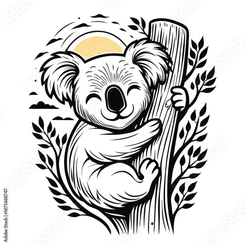 Smiling koala on tree