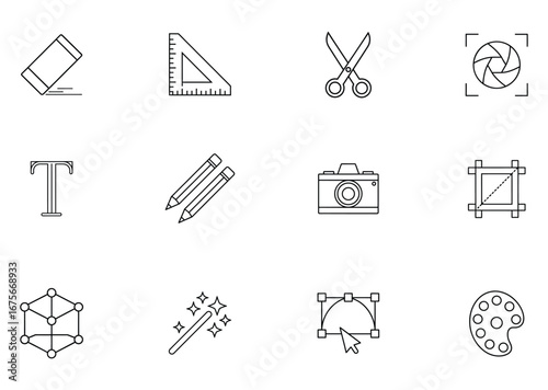Collection of graphic design and art tools icons isolated on a white background