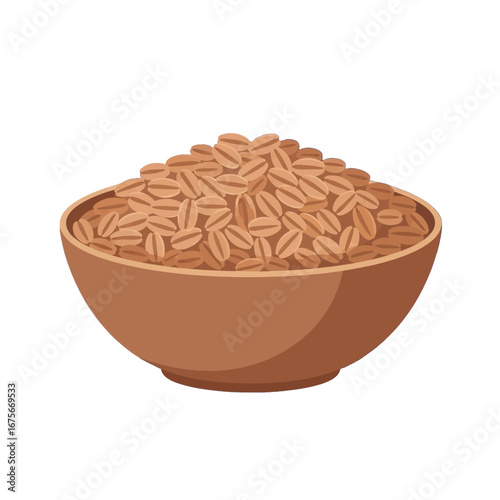 A full bowl of light brown, whole grains is presented against a black backdrop.