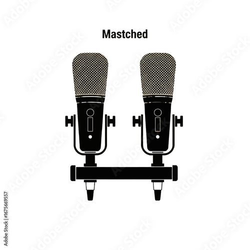 Two microphones, outlined in a simple, clean design, are displayed against a stark black background.
