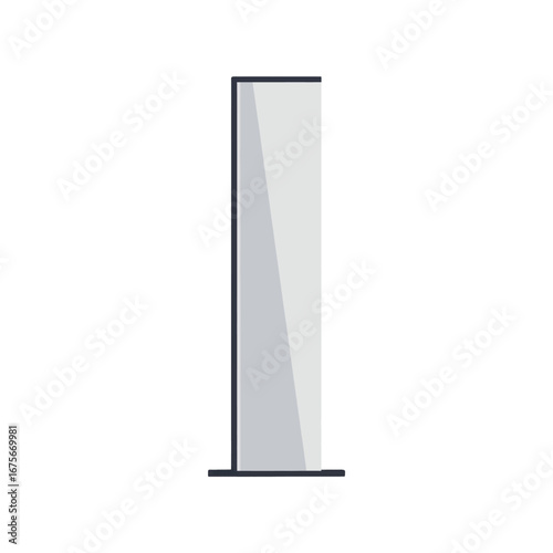 A simple, upright, light gray, rectangular shape with a dark gray base, displayed against a pure black background.