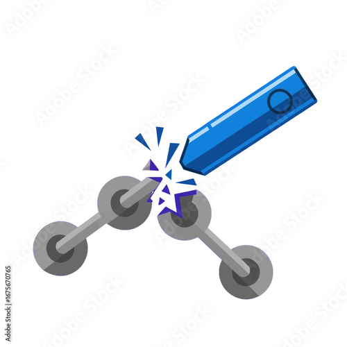 A stylized illustration of a chain being severed by a blue tool, conveying a concept of disruption and breakdown.