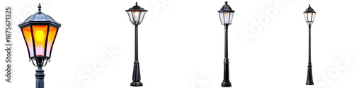 Vintage Street Lamps Collection with Warm Glowing Light for Urban and Outdoor Decor Settings