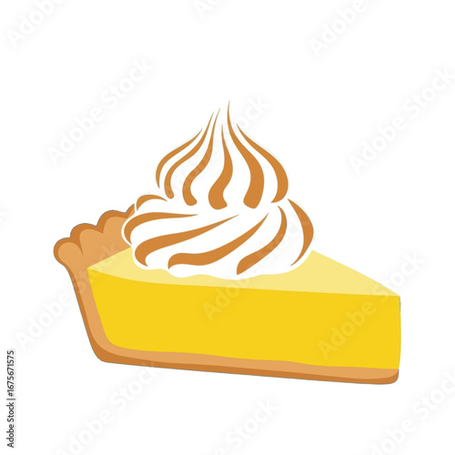 A slice of lemon meringue pie, showcasing a vibrant yellow custard filling and a generous swirl of creamy meringue.