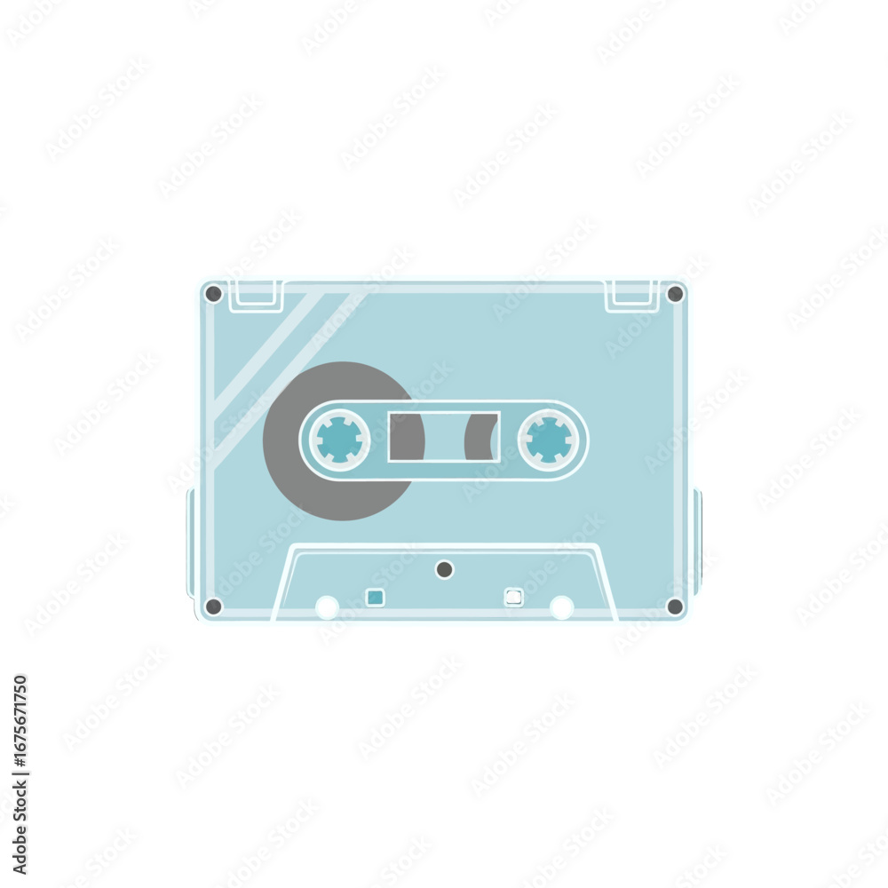 Obraz premium A light-blue, transparent audio cassette tape design showcases retro style.