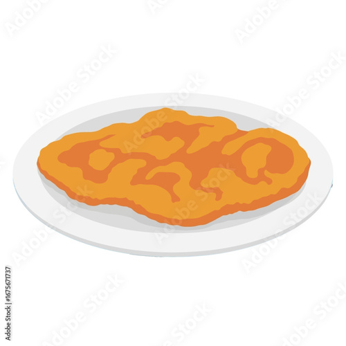 A flat, orange-hued food item sits on a simple white plate, in a simple, -style presentation.