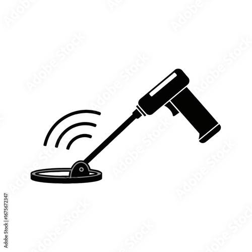 A simple, outlined illustration of a metal detector probing the ground.
