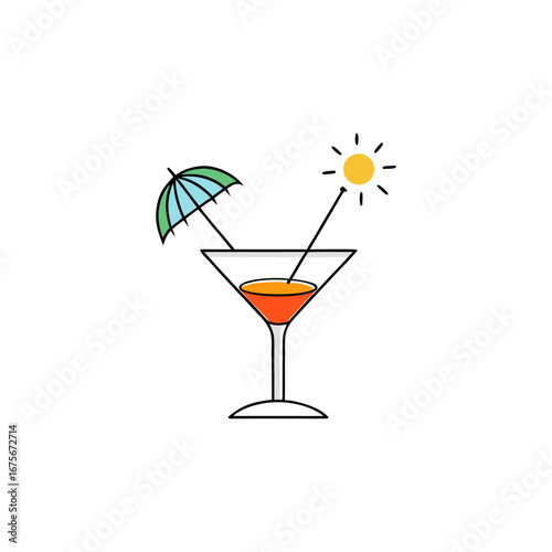 Vector art of a refreshing cocktail with a sun and umbrella