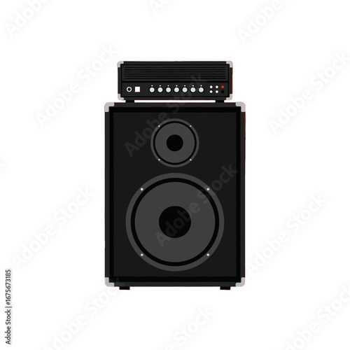 Stylish, simple illustration of a black audio speaker system against a dark background.