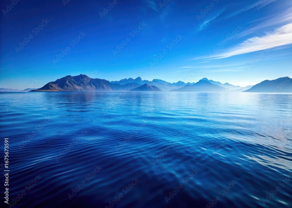 Fototapeta premium Ocean landscape with a vast blue body of water and surrounding mountains