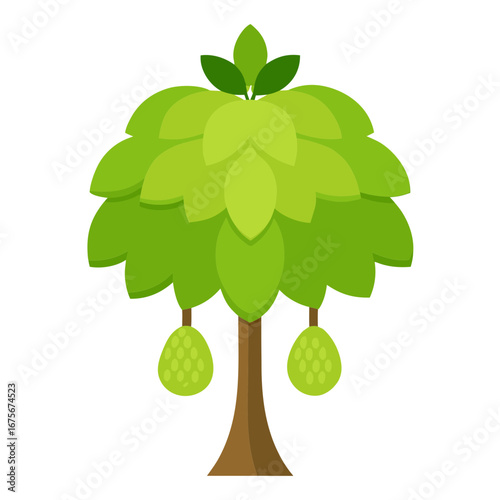 Vector art of cartoon jackfruit tree with ripe fruit
