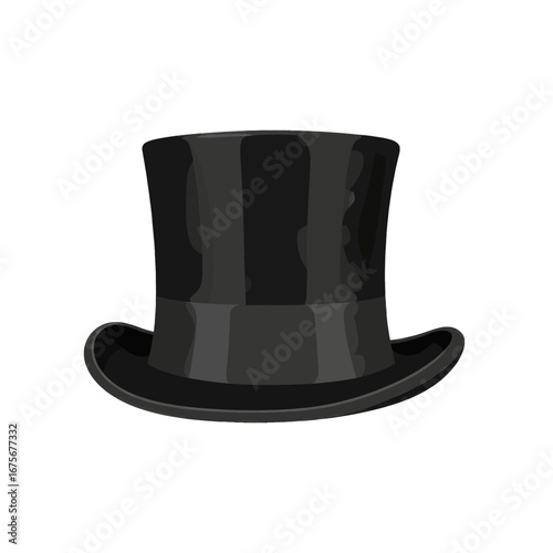 A classic top hat, rendered in dark gray tones, presents a formal and elegant style.