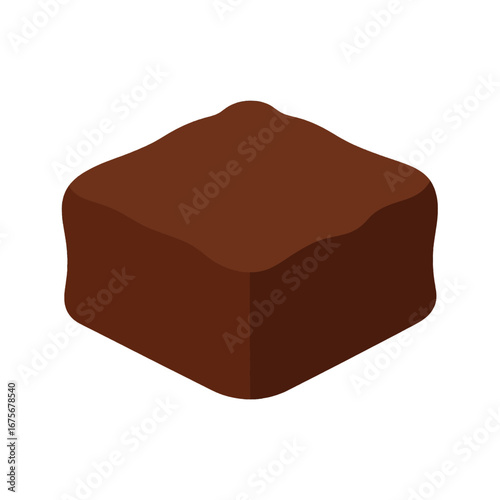 A simple, solid, dark brown square confectionery item is displayed on a plain black background.