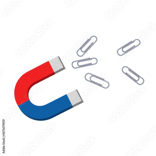 A simple illustration of a powerful magnet attracting several paperclips, showcasing the concept of attraction.