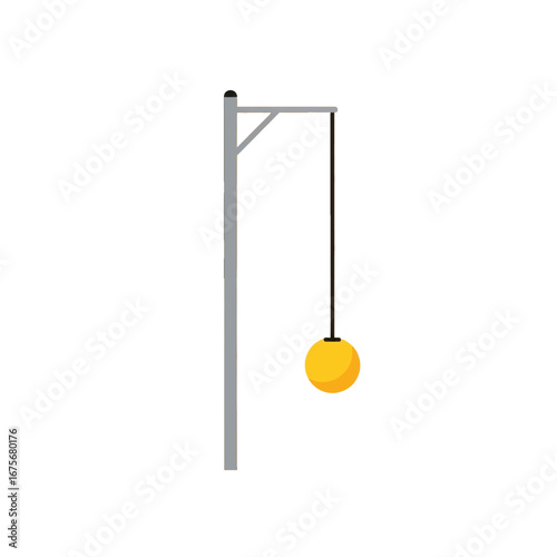 A simple illustration of a pendulum apparatus, featuring a suspended sphere against a black background.