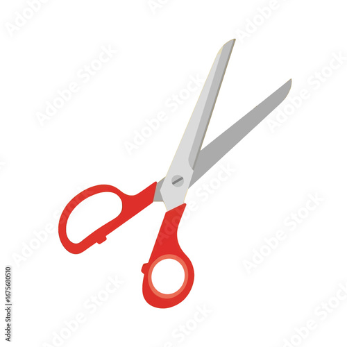 Simple, flat illustration of a pair of red-handled scissors against a dark background.