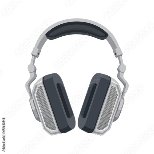 Modern headphones with a distinctive gray and dark gray design are presented against a black backdrop.