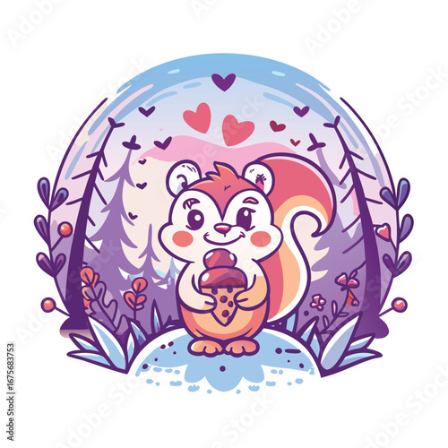 Cute squirrel holds nut