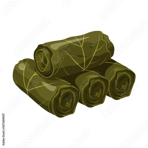 Stack of vibrant, dark olive-green dolmas, showcasing detailed leaf patterns and tight rolls, against a striking black backdrop.