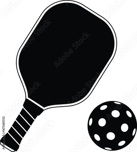 Pickleball paddle with ball flat vector icon for sports apps and websites