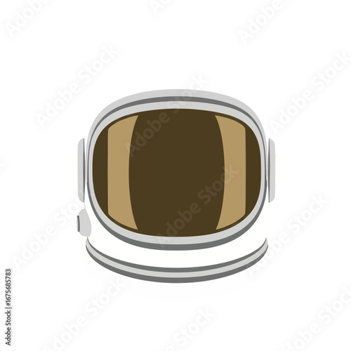 A simple, yet detailed illustration of a white astronaut helmet, highlighting the brown visor against a bold black backdrop.