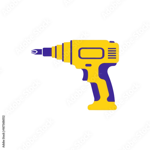 A simple, colorful illustration of a yellow and purple electric drill.