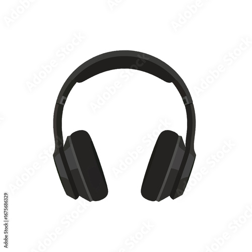 A simple, -quality illustration showcases a pair of over-ear headphones in a neutral gray tone against a plain black background.
