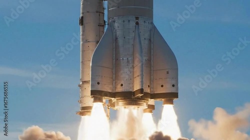 Rocket Launch with Engine Flames and Smoke