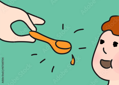 Spoon Feeding Baby - Sketch Illustration