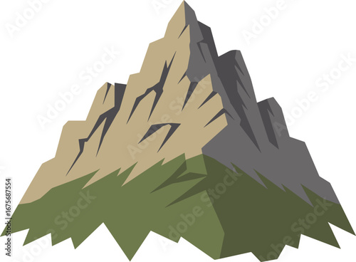 Jagged Mountain Peak with Green Sloping Base  summit rock