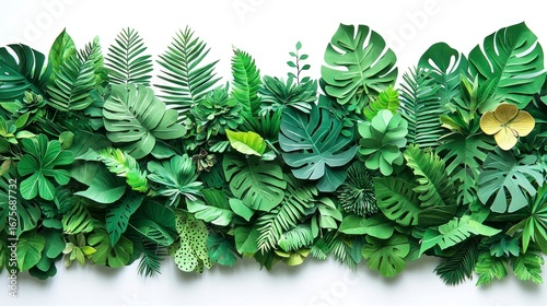 Festive Paper Cut Out Style Illustration of Lush Green Foliage for Creative Design and Decoration Purposes