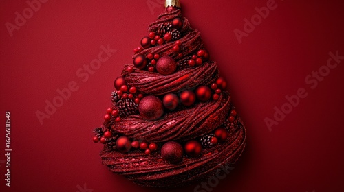 Vibrant Abstract Red Christmas Tree Design with Geometric Elements for Festive Decor and Celebrations