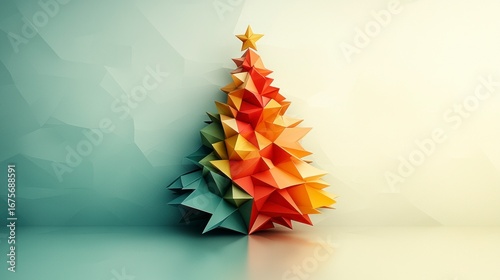 Abstract Geometric Christmas Tree Design in Vibrant Colors and 3D Style for Modern Holiday Decor