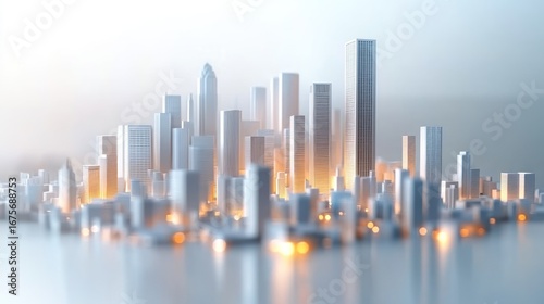 3D rendered city skyline at dawn