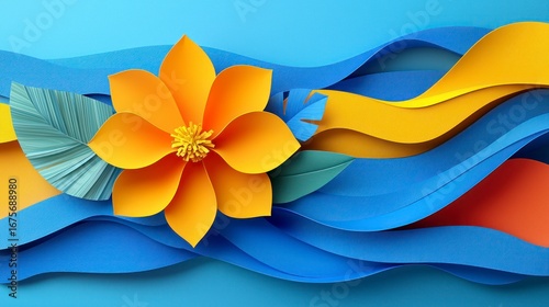 Vibrant Festive Collage with Realistic Cutouts and Colorful Floral Elements on a Blue Background
