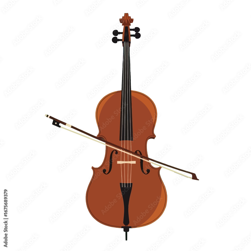Obraz premium A rich, warm-toned illustration of a cello, angled against a stark black backdrop, showcasing its elegant curves and details.