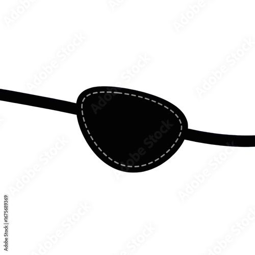 A simple, black eye patch with a stitched, outlined design is presented against a dark backdrop.