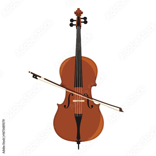A rich, warm-toned illustration of a cello, angled against a stark black backdrop, showcasing its elegant curves and details.