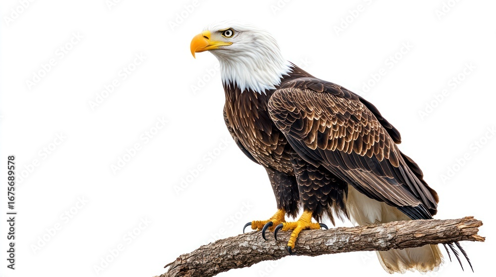 Obraz premium Bald eagle perched on branch, isolated, nature, wildlife, outdoors