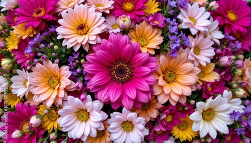 Vivid Surreal Floral Arrangement with Neon Colors and Fisheye Lens
