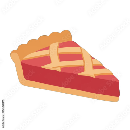 A delectable slice of pie, featuring a vibrant red filling and a lattice-patterned golden crust.