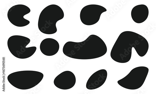 Random organic blob shapes. Black cube drops. Liquid organic silhouette blob in modern style.