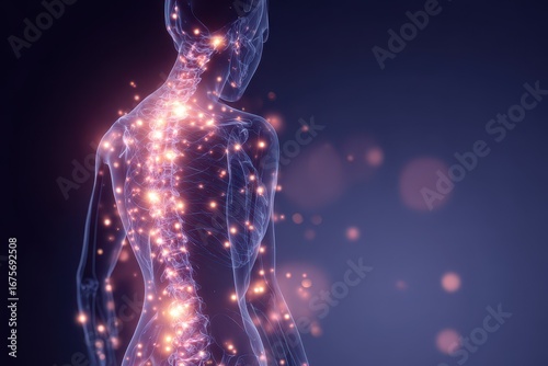 Depiction of fibromyalgia pain highlighting the nervous system and pain points in a detailed anatomical illustration