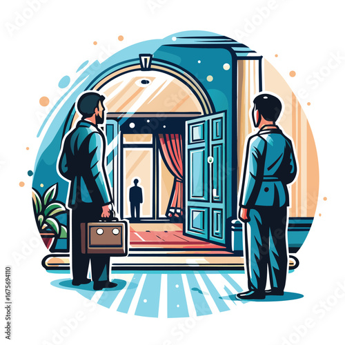 Businessmen, open door