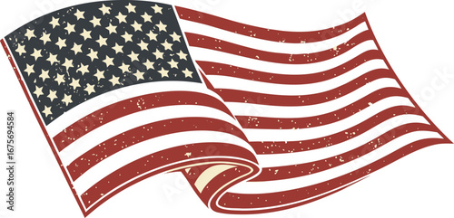 Retro american flag waving gracefully majestic symbol of freedom and patriotism vector