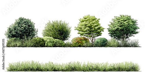 architectural tree for landscape design Architectural Drawings, Minimal style cad tree line drawing, set Collection of trees isolated on a white background