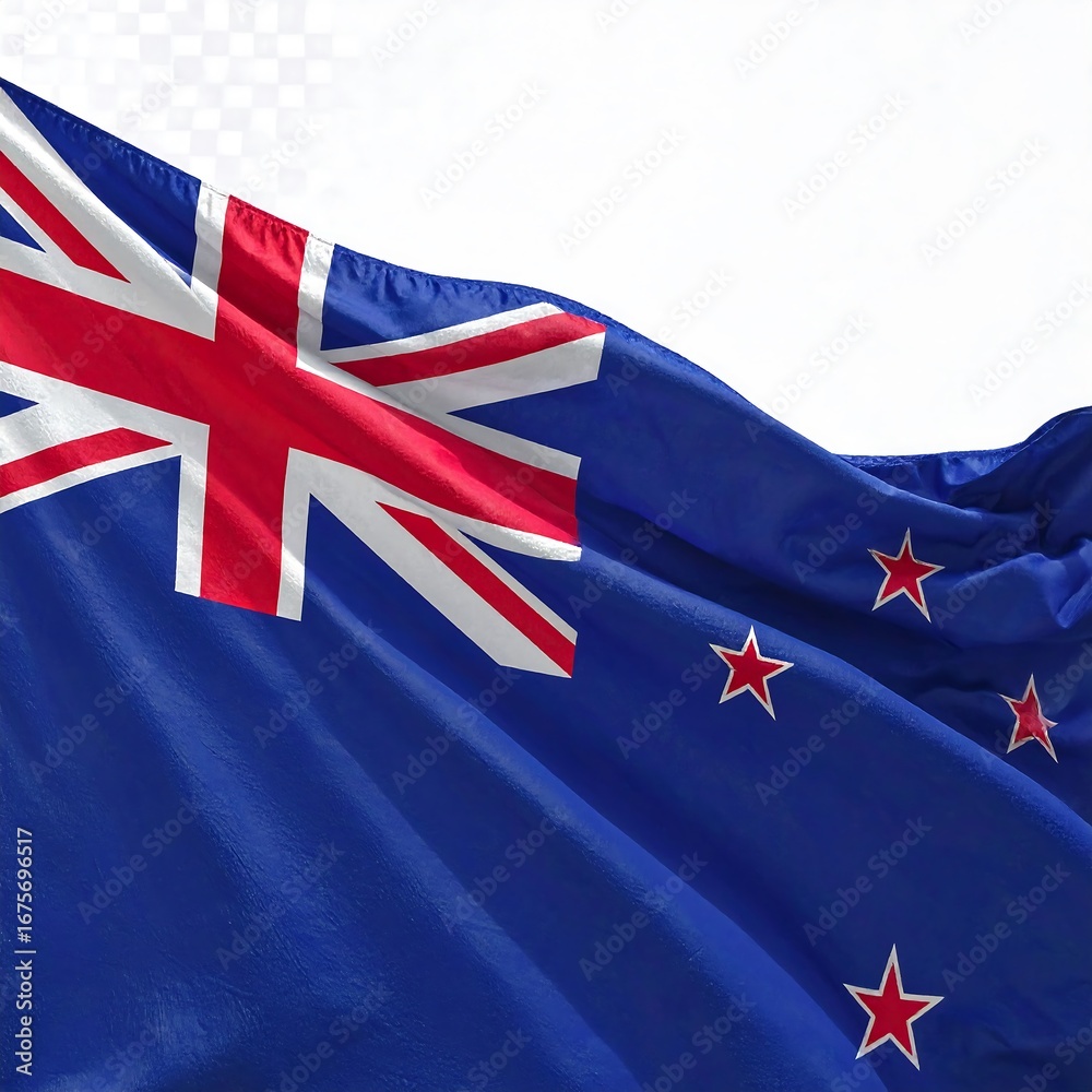 Fototapeta premium Waving New Zealand Flag, Close-up, National Symbol.